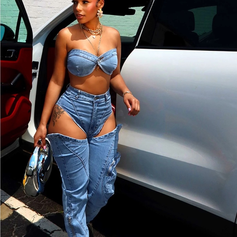 Stylish Women's Blue Jeans Two piece set